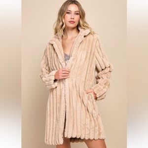 Lulu’s Classy Season Beige Faux Fur Coat